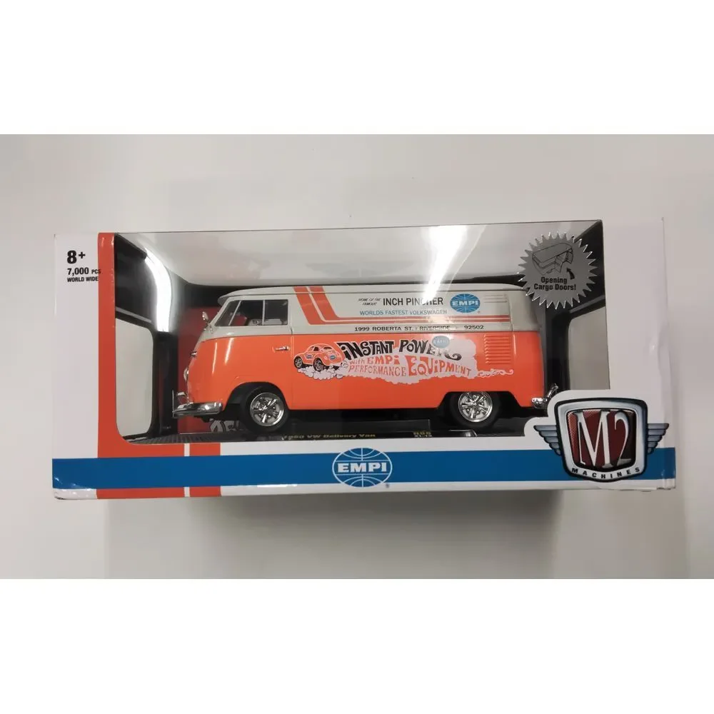 M2 Machines EMPI 1960 VW Delivery Van Diecast Model Car 1:24 Scale Orange, White